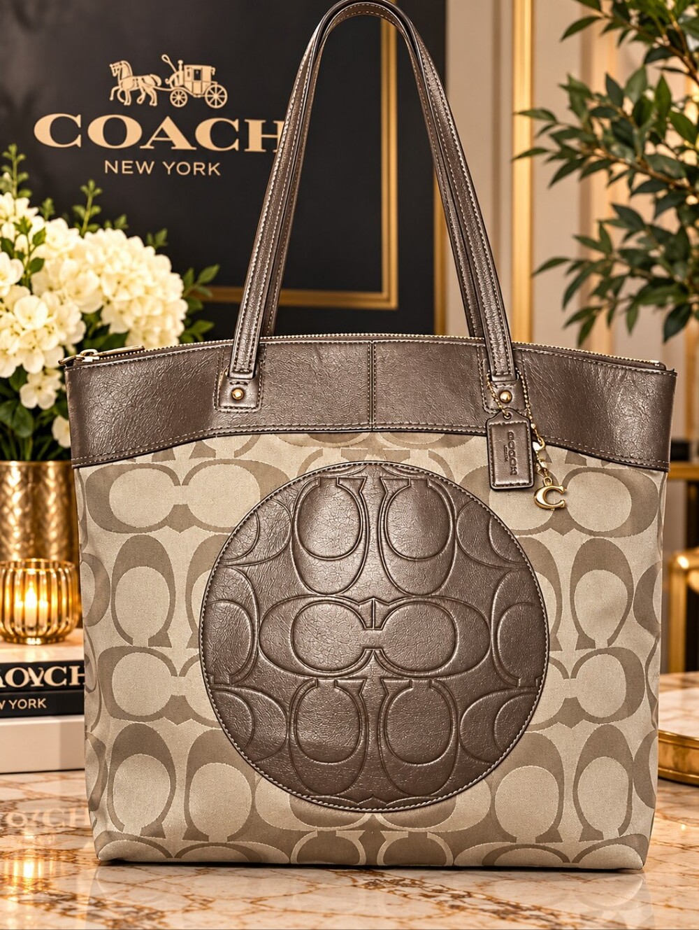 Coach Laura Signature Circle Patch Tote Bag (F18335) EUC